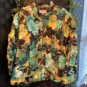 Erin London Size XL floral dress jacket greens, blues, browns & yellow